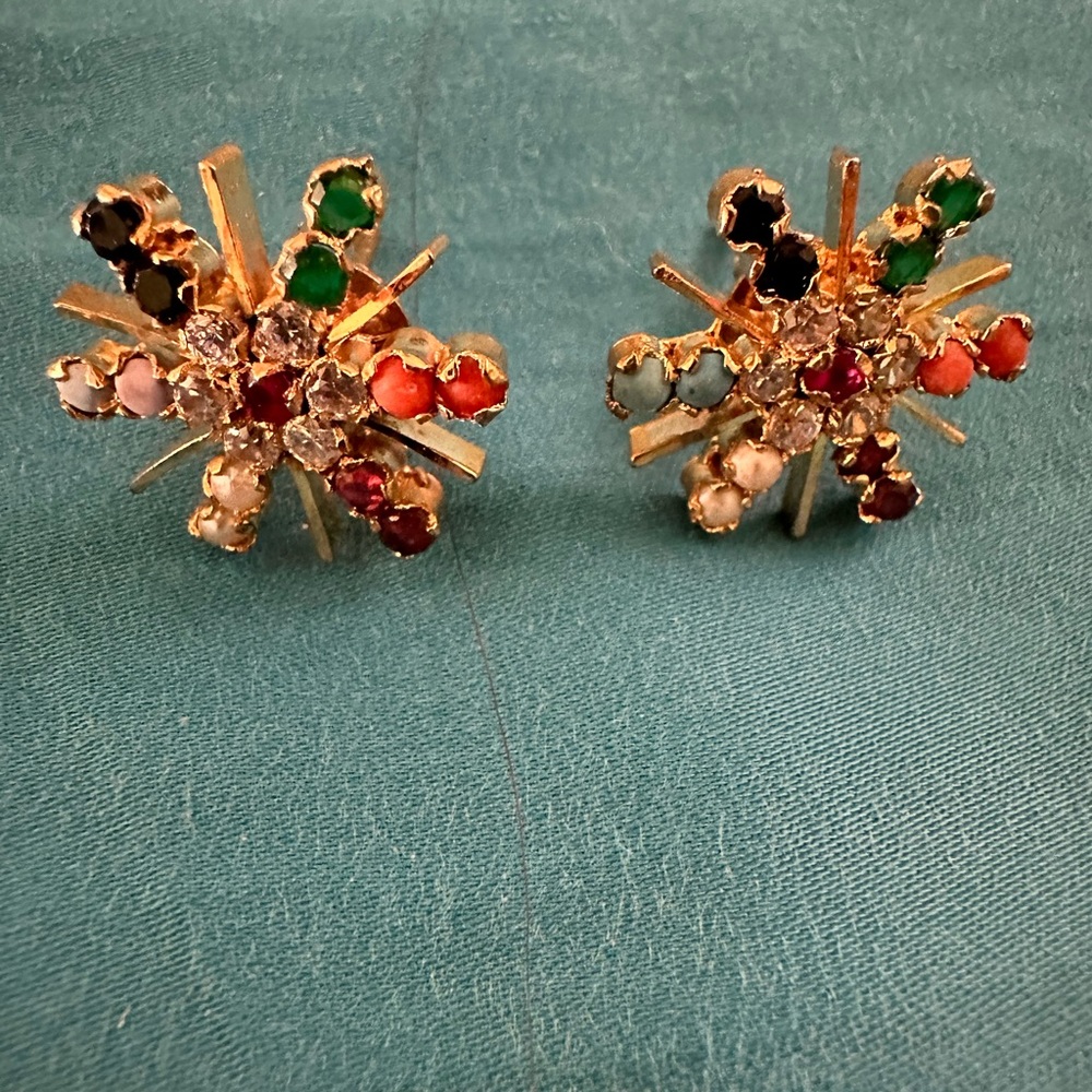 India made multi-color crystal earrings and case. Never worn. NIP - Picture 2 of 3